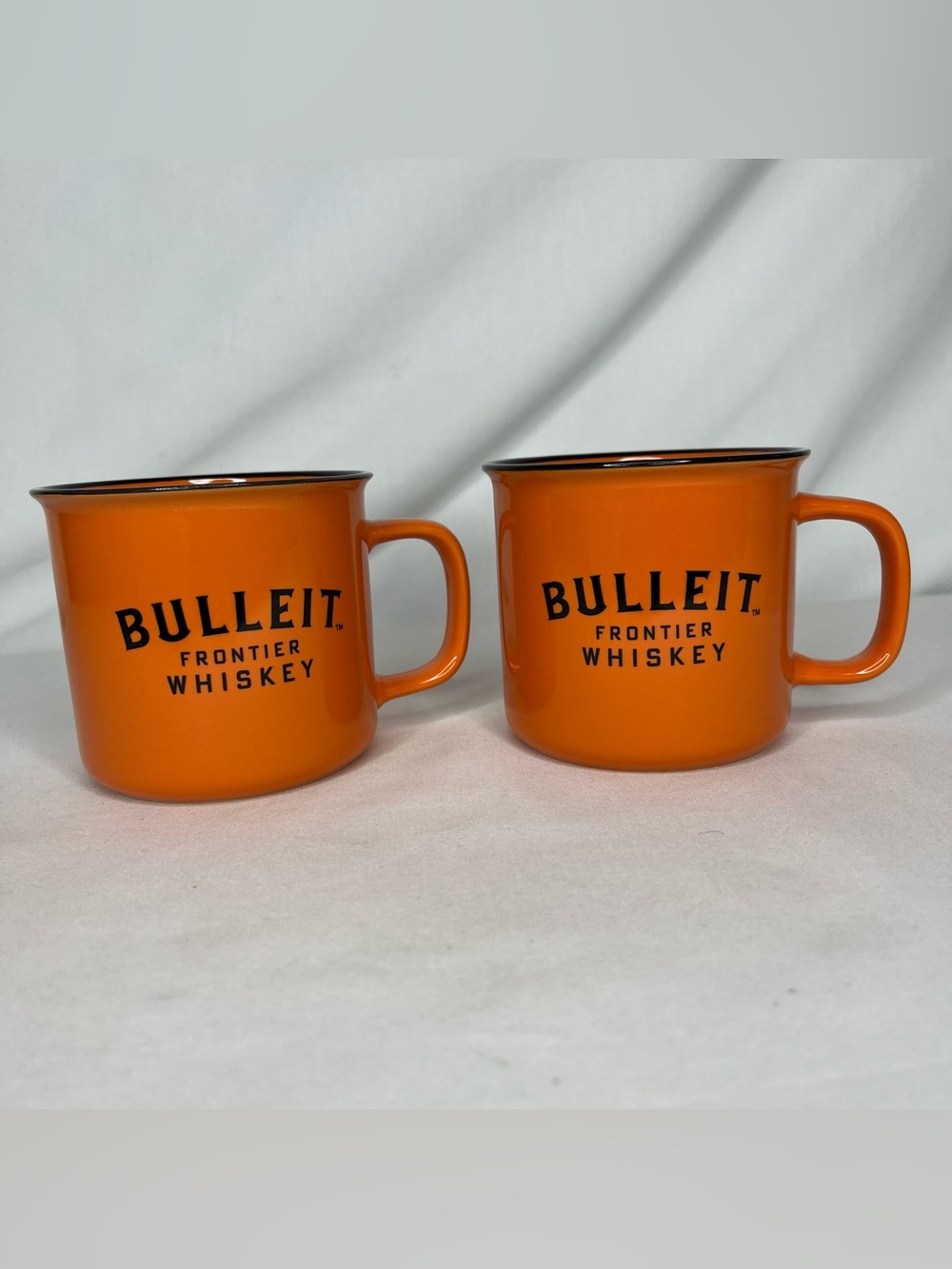 Orange & Black Ceramic Bulleit Frontier Whiskey Bourbon Coffee Mugs- Set of 2